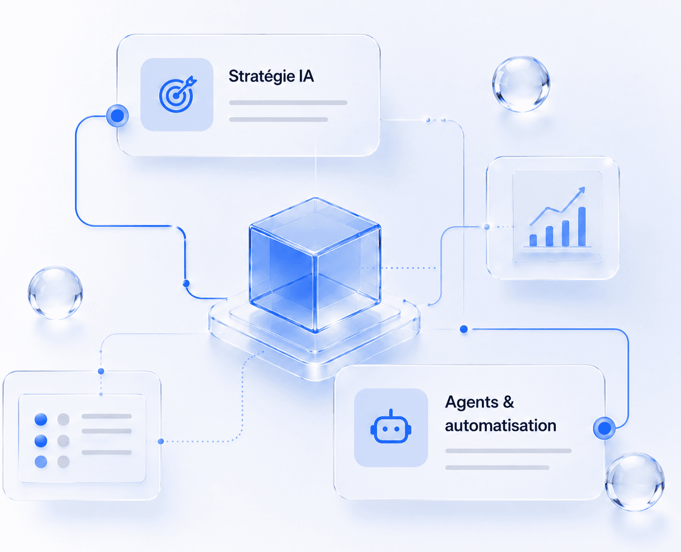 Écosystème JNS-IA reliant stratégie IA, agents intelligents et automatisation